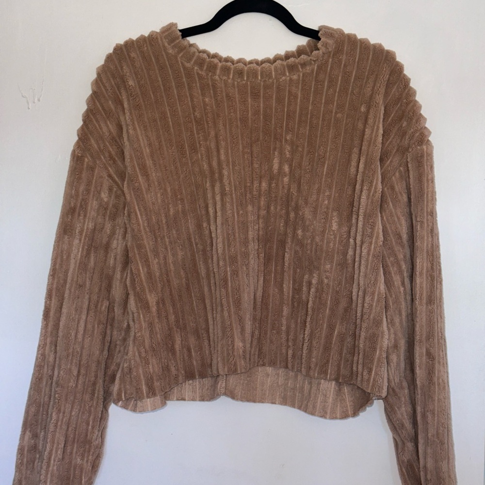 Zara Cozy Ribbed Crewneck Sweater - Taupe